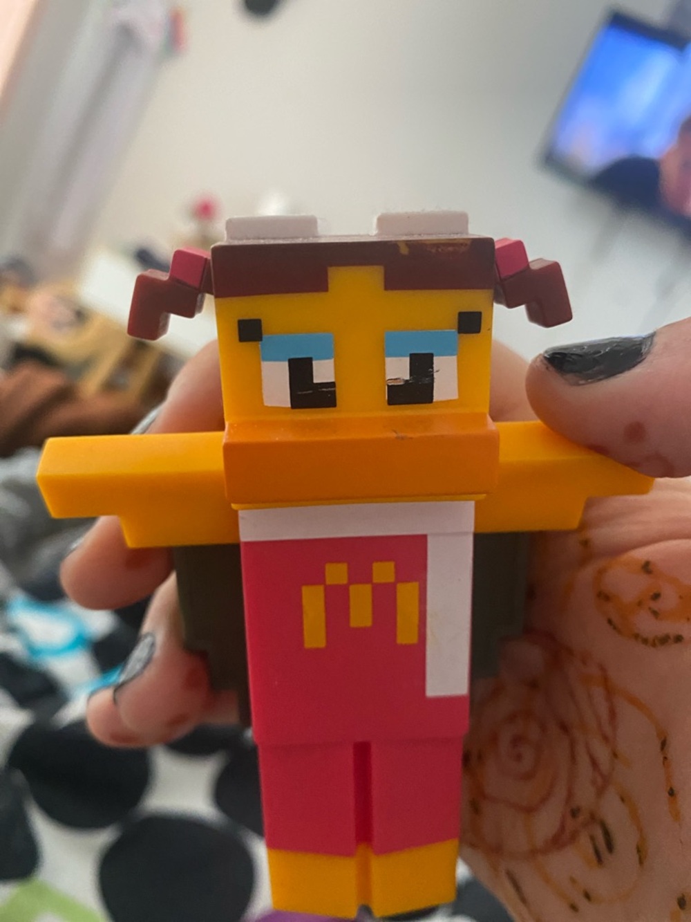 Block-Style Kids Figure Toy in Yellow & Pink - Pixel Character